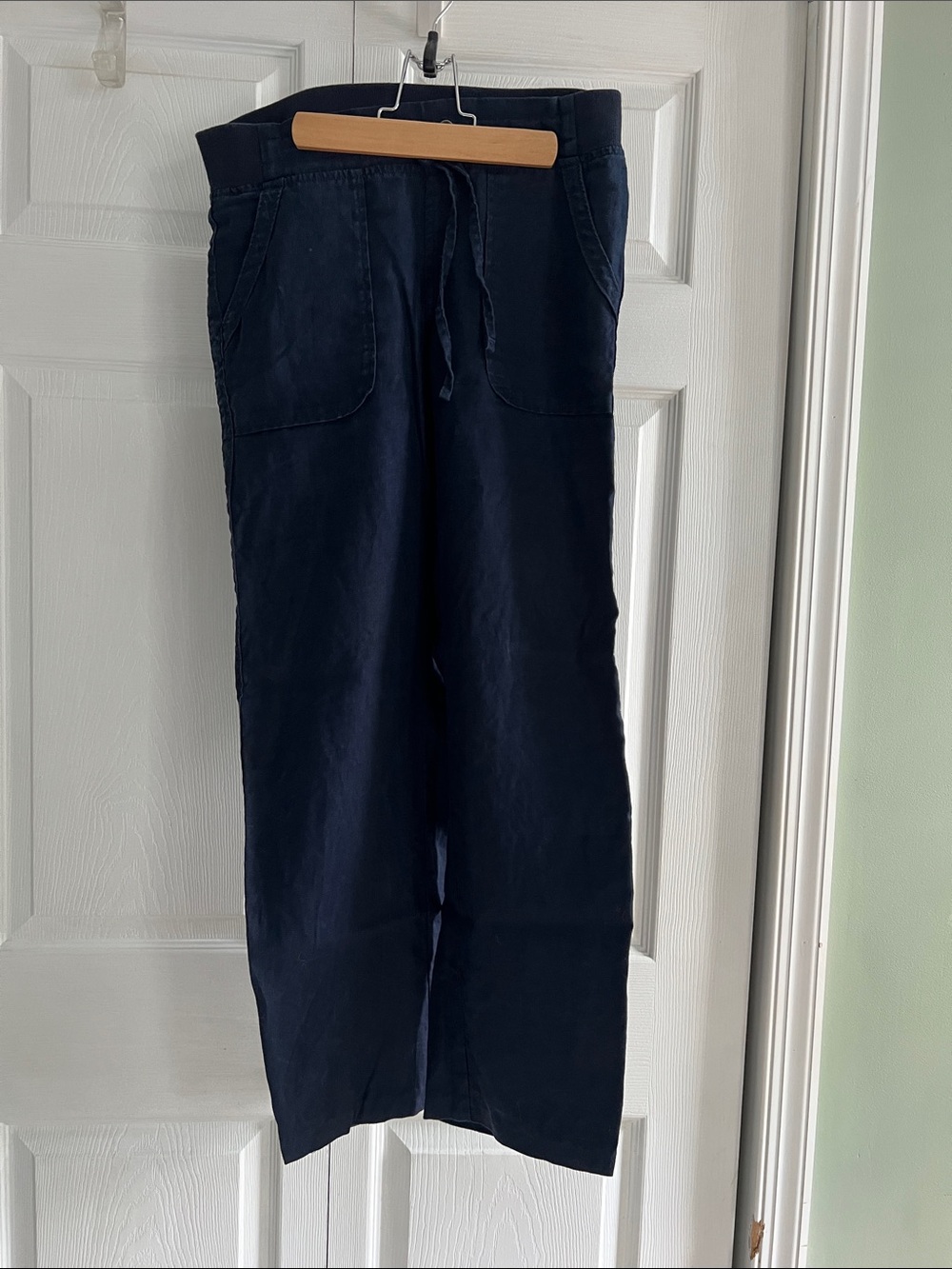 Athleta Navy Straight-Leg Drawstring Linen Pants